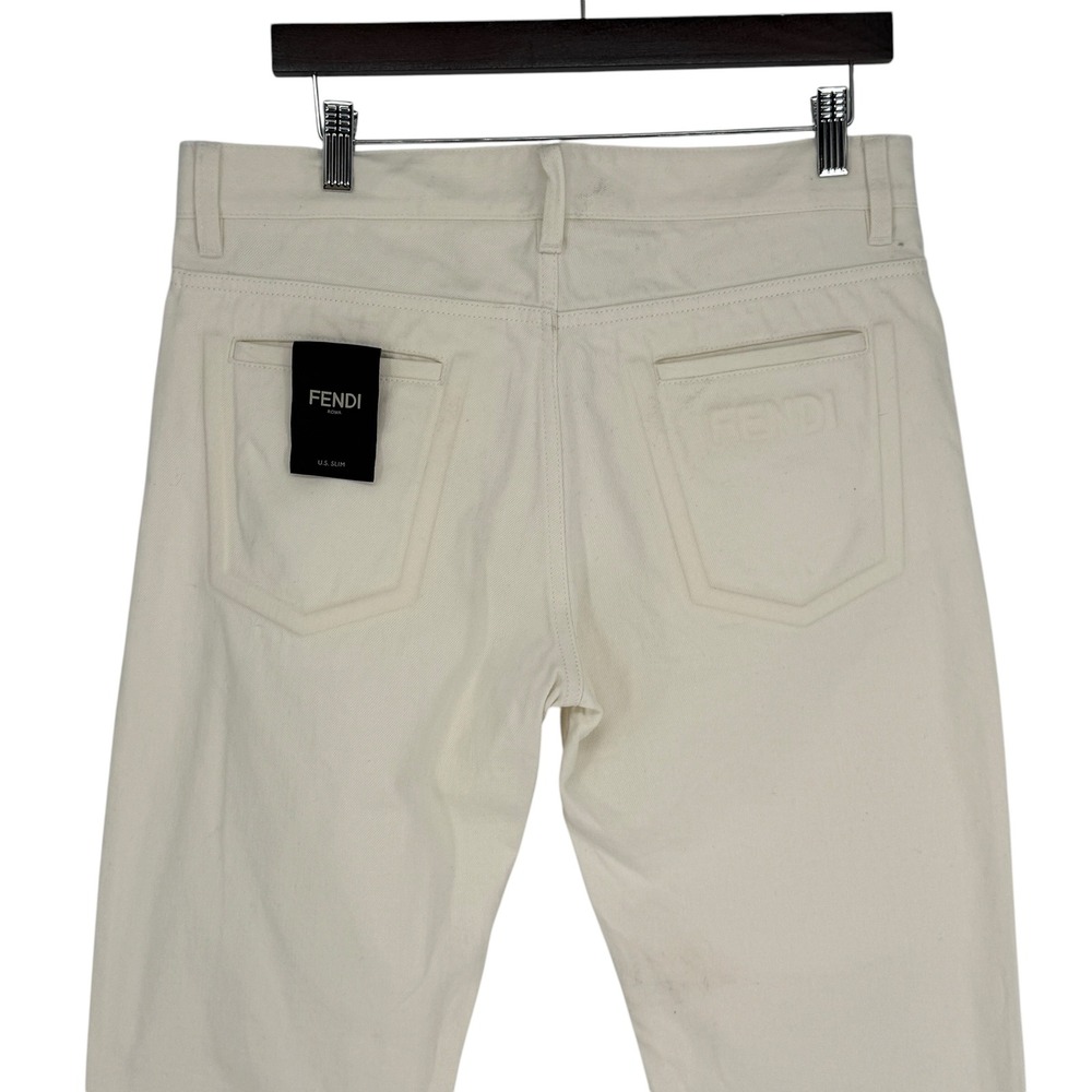 Fendi Roma Mens Size 33x34 Off White Slim Fit Jeans Italy Embossed logo - Picture 4 of 16